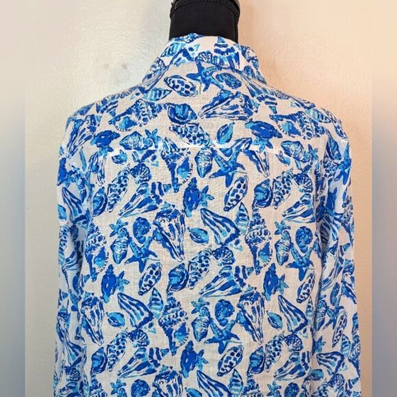 Lilly Pulitzer Resort Shell Coastal Cowgirl Beachy Chic Tropical Linen Top L - Picture 8 of 10